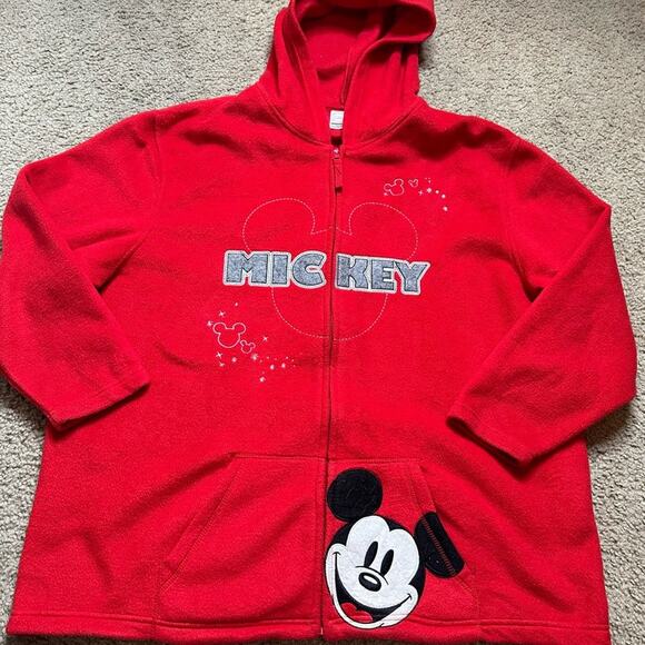 DISNEY MICKEY MOUSE FULL ZIP UP HOODIE SIZE 3X (22-24W) SOLID RED GREY LETTERS - Picture 4 of 11